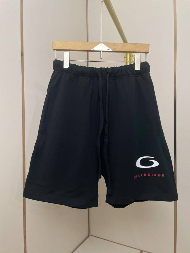 Balenciaga 2025 new drawstring shorts. Simple elastic waistband design. The whit