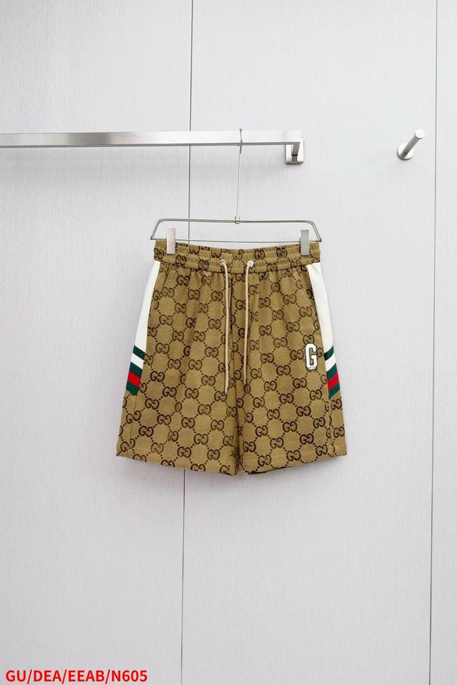 N605 Gu Gucci classic double Gg monogram splicing casual shorts Gu** Double G mo