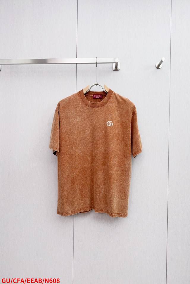 N608 Gu Gucci Gg Batik Embroidered Two-Tone Crew Neck Short-Sleeved T-Shirt. Ret