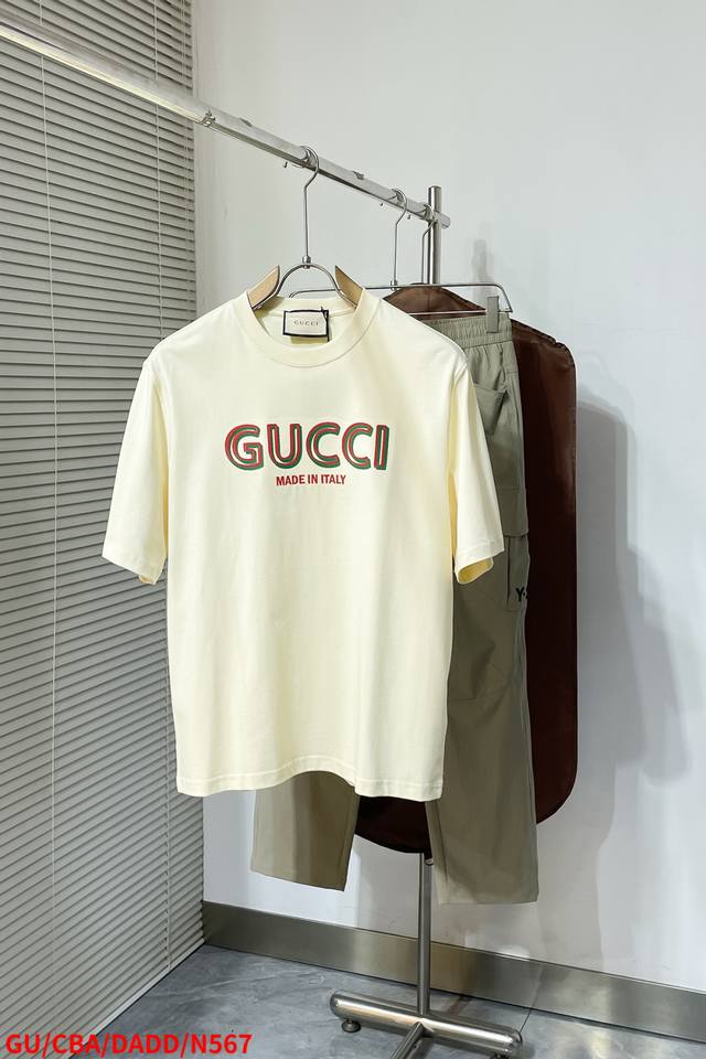 N567 Gu Gucci 25Ss Spring/Summer new plain cotton basic round neck short tee, un