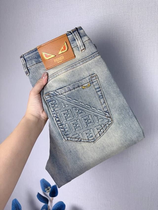 Fendi 2025 premium summer thin fashion jeans, made from stretchy, ultra-soft, an