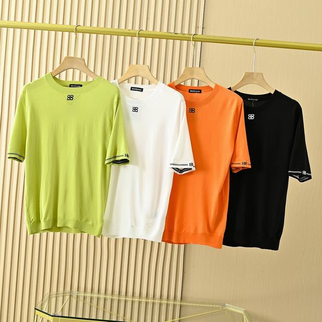 Balenciaga's new 2025 Spring/Summer Double B Couple's Ice Silk Knit Short-Sleeve