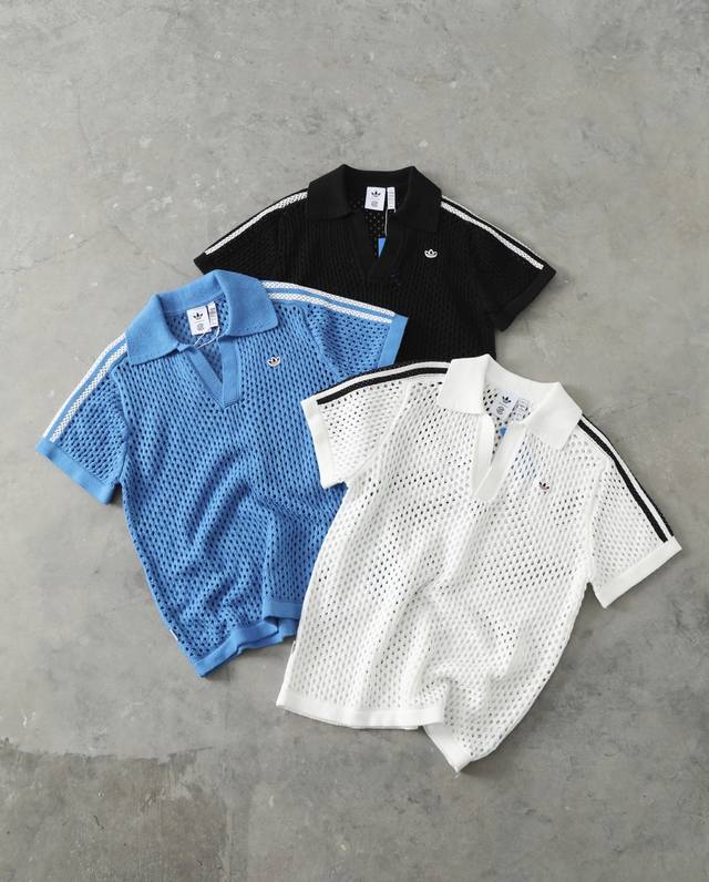 Clot Adidas Trefoil V-neck knitted short-sleeves, suitable for all seasons, pure
