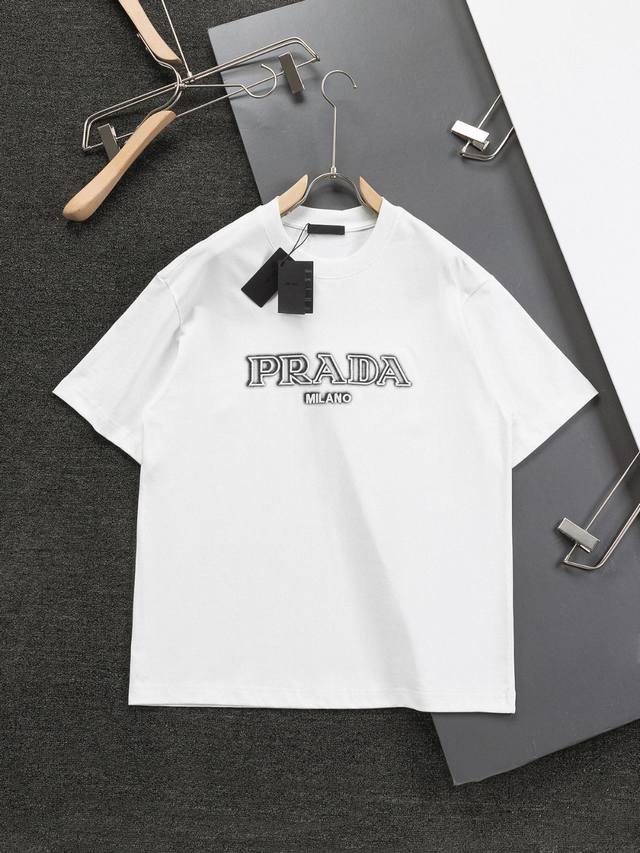 High-quality Prada new T-shirt with direct-injection embroidery on the chest, 25