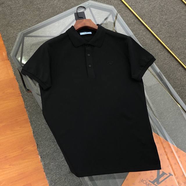 Prada 2025 new embroidered triangle logo lapel Polo shirt, original fabric, high
