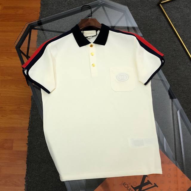 Gucci 2025Ss new Logo embroidered Polo shirt T-shirt, original fabric, high vers
