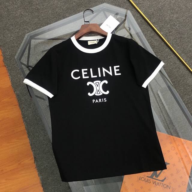 Celine's 2025 new letter logo printed short-sleeved T-shirt. Original fabric, hi
