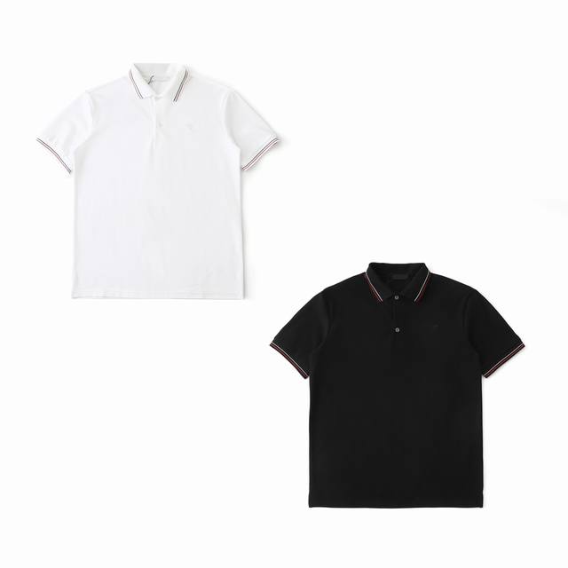 Prada 25Ss new spring and summer solid color striped short-sleeved Polo shirt Fa