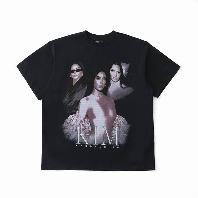 Balenciaga 25Ss Kim Kardashian portrait short-sleeved vintage print. Original Ba