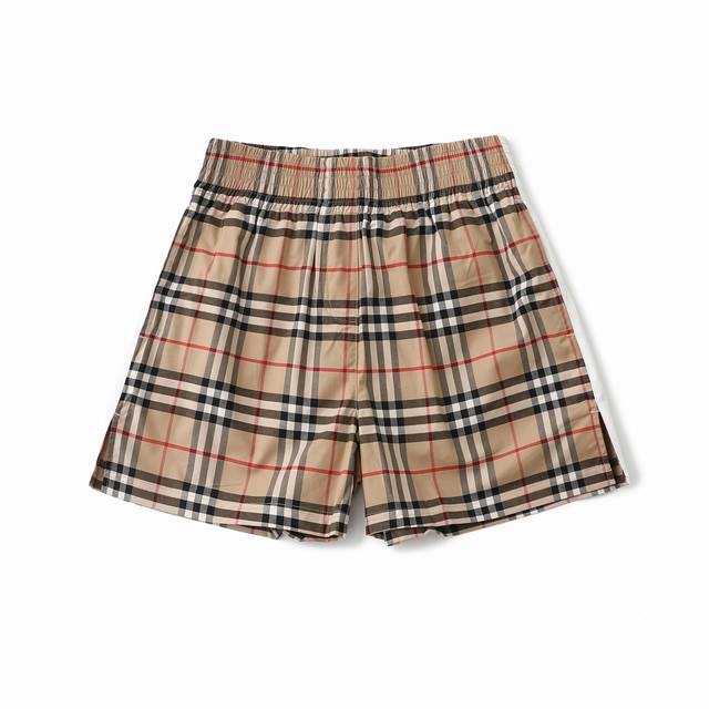 Burberry plaid print elastic waist straight casual shorts Fabric: Made of custom