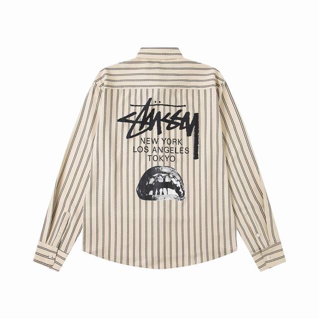 Stussy Stussy trendy pocket letter logo big mouth print stripes loose fit casual