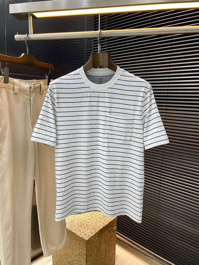 Brunello Cucinelli VIP Haute Couture Spring/Summer 2025 new striped T-shirt. Thi