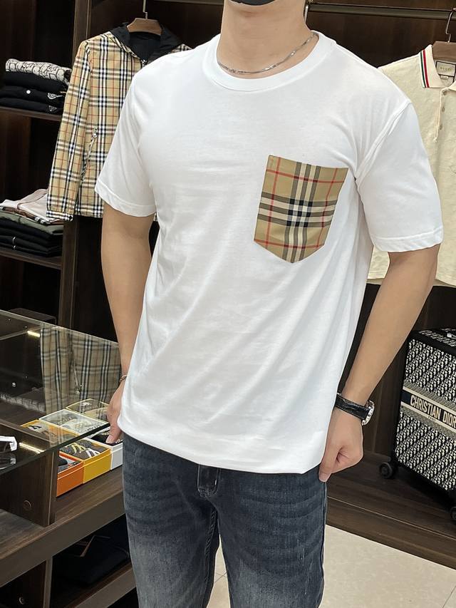 is featuring the Burberry 25Ss new plaid pocket round neck short-sleeve shirt. T
