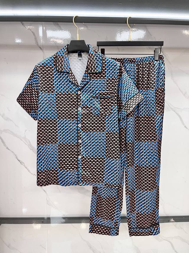 Lv high-end new couple home clothes, pajamas leisure suits imported silk satin f