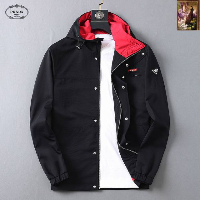 Prada's new men's jacket for spring 2025, featuring the original three labels an