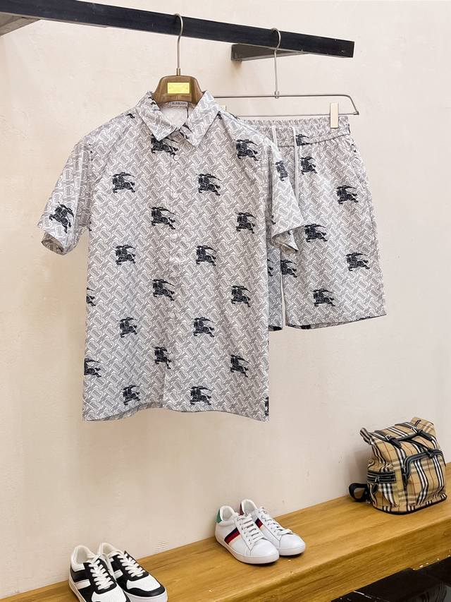 Yichen 2025 summer new Burberry print lapel short-sleeved shirt set, a high-end