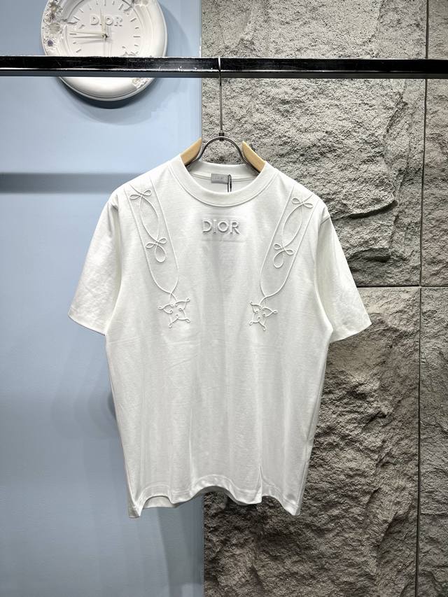 Xp Dior*Dior logo embroidered short-sleeved T-shirt*280G customized pure cotton