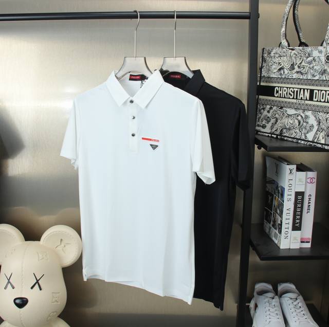 Long High-end Embroidered Logo, 2025Ss Prada New Fashion Lapel Short Sleeve Polo