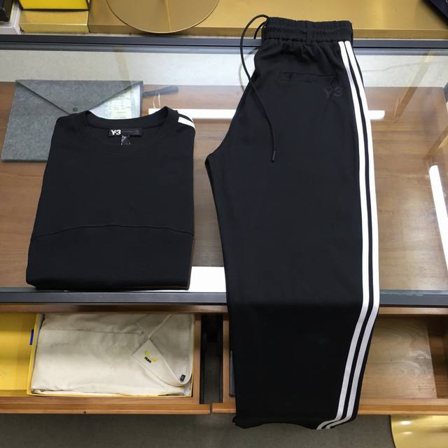 Shi New Y-3 Set, 2025 Spring/Summer Ss Y*3 Three-Striped Cotton Straight-Sleeve