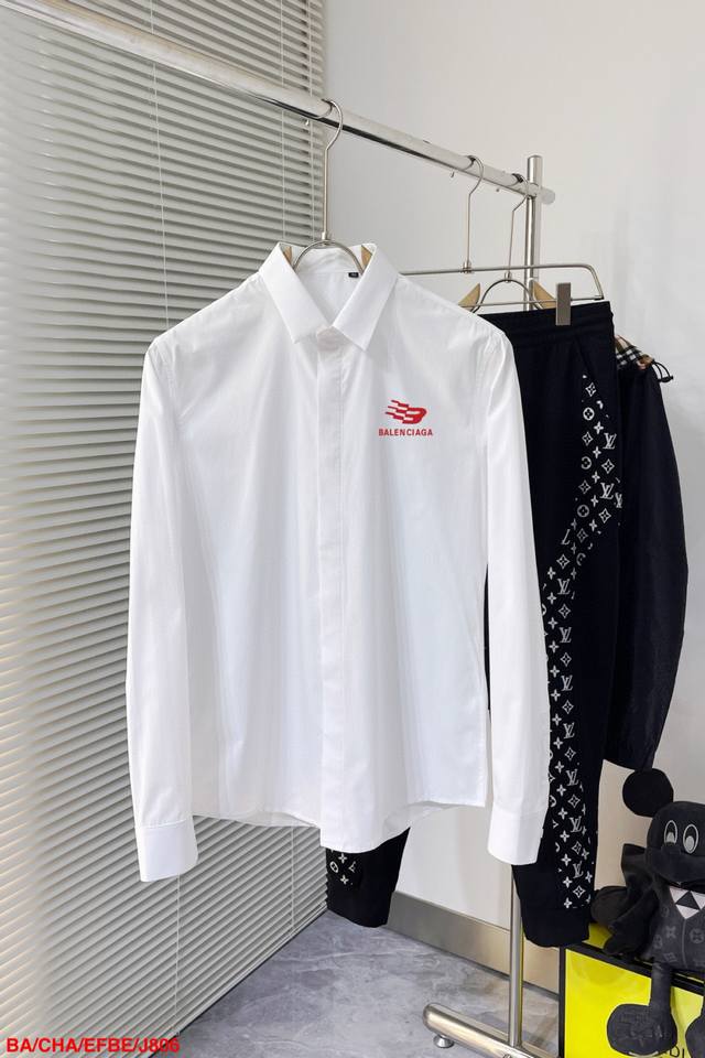 J806 Ba Balenciaga counter's latest men's must-have short long shirt, 100% natur