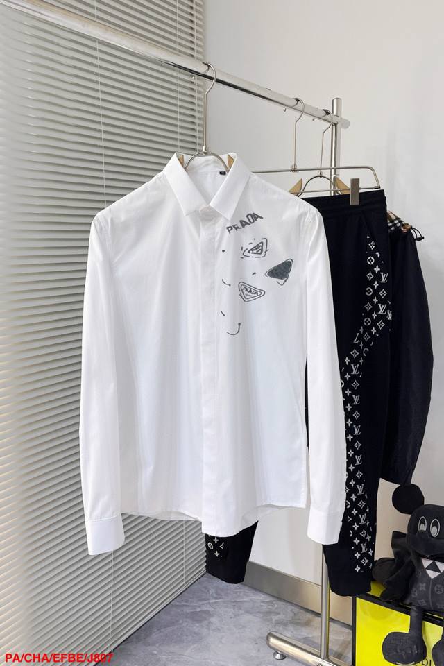 J807 Pa Prada counter's latest men's must-have short and long shirt, 100% natura