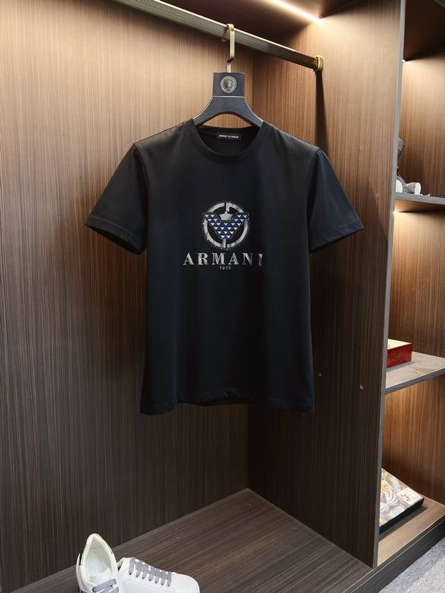 Armani 2025 Spring/Summer High-Quality Mercerized Cotton Short-Sleeved T-Shirt (