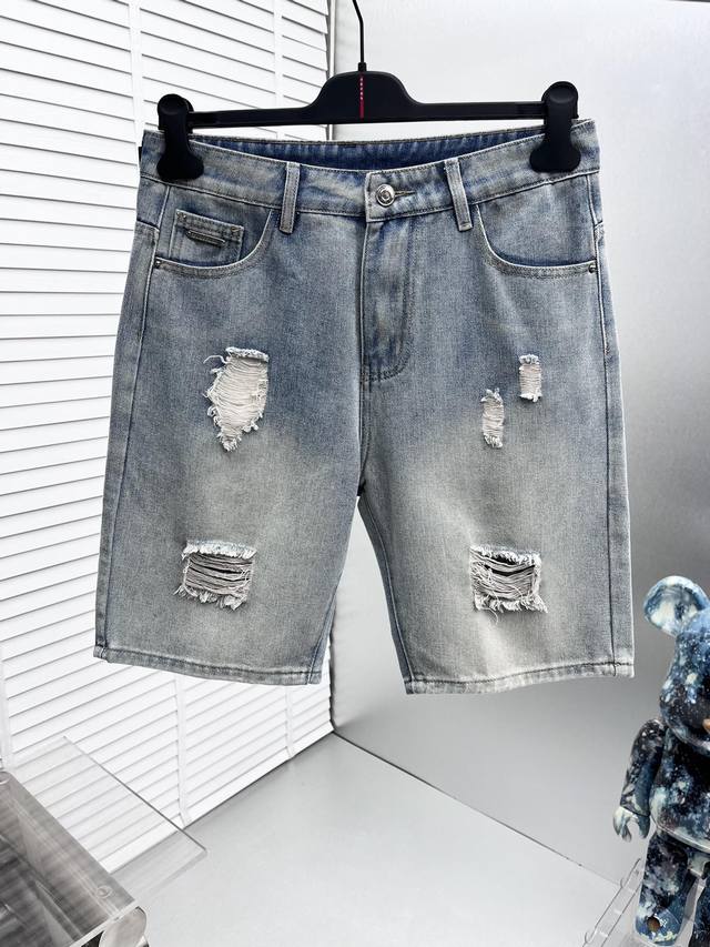 Bbr* 2025 Spring/Summer new denim shorts, made from heavy-duty washed denim. The