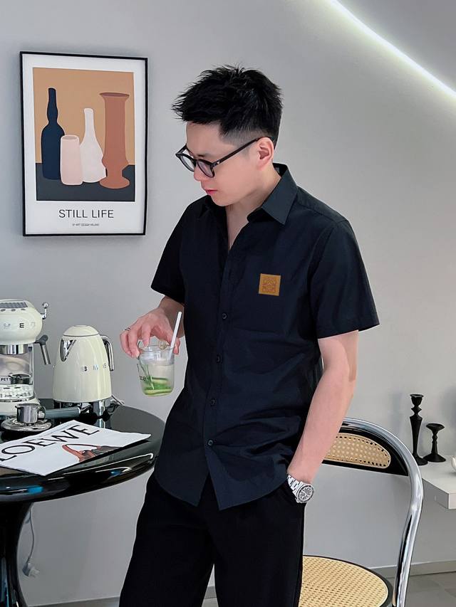 Loewe* handsome, slim-fitting short-sleeved shirt, made from 100% Lutai silky fa
