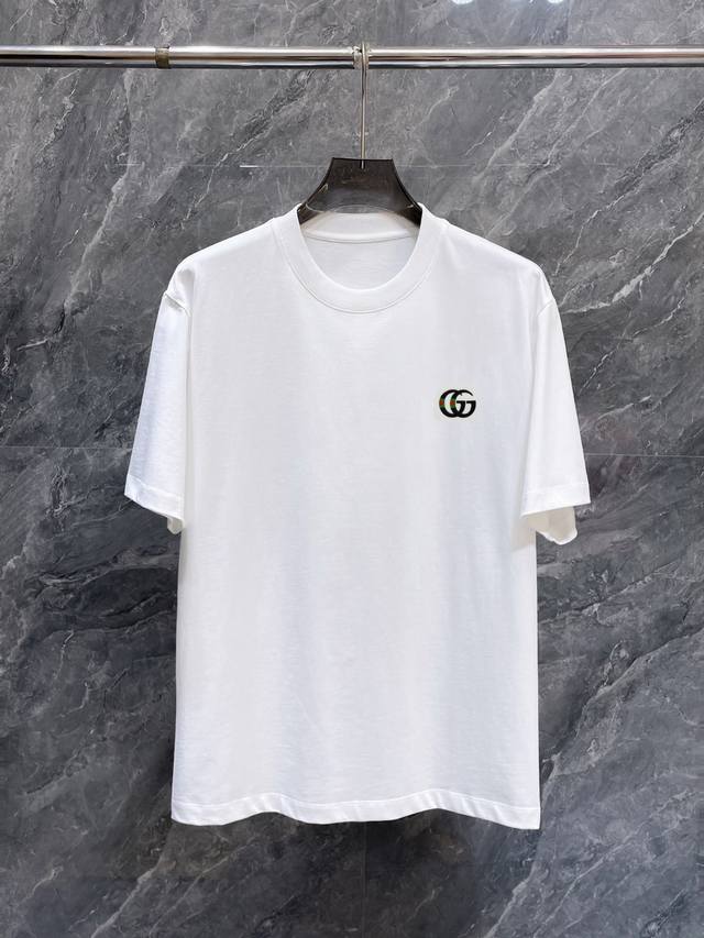 Guc** Gucci 2025 new 260g short-sleeve top is now on sale. Custom-made top-grade