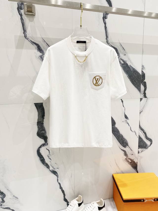 Louis Vuitton 320g round neck short-sleeved T-shirt with chain and sequins on th
