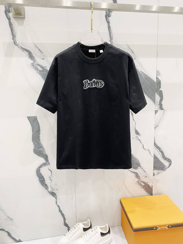 Burberry 320g round neck short-sleeved T-shirt with brand inkjet embroidery and