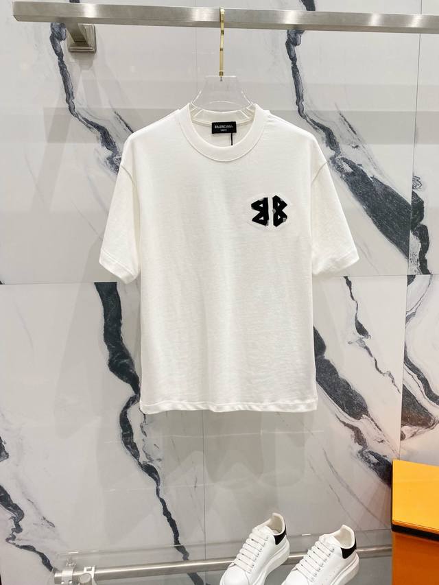 Balenciaga 320g round neck short-sleeved T-shirt with contrasting embroidered BB