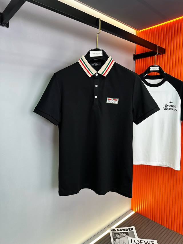 Gucci 2025Ss new summer letter logo men's lapel Polo shirt! Classic business men