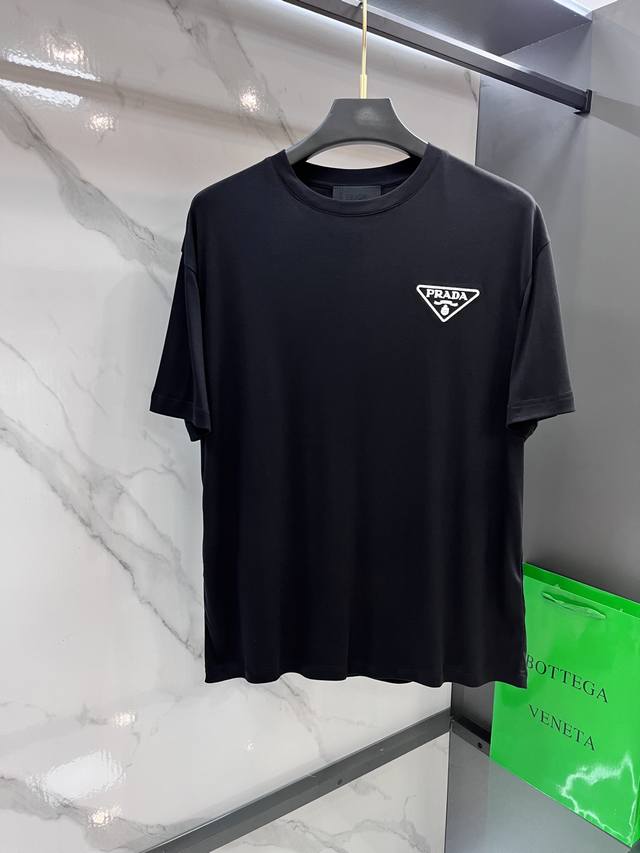 Prada 2025Ss new embroidered logo short-sleeved T-shirt, made from original, exc