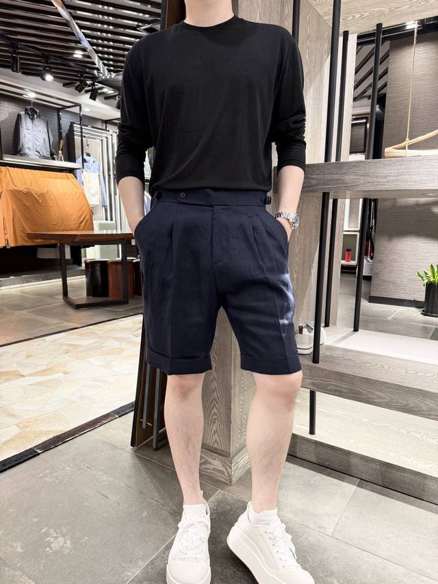 Zegna-2025 new linen suit shorts are made of 100% linen, which is a plant fiber