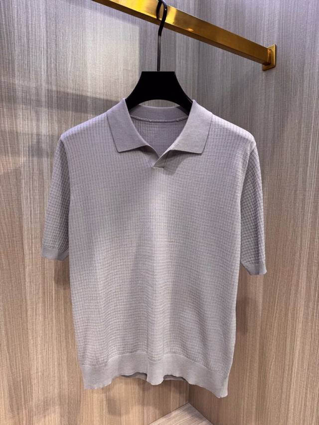 Loro Piana Lp2580 Spring/Summer Men's Buttonless Short-Sleeved Lapel T-Shirt. Ma