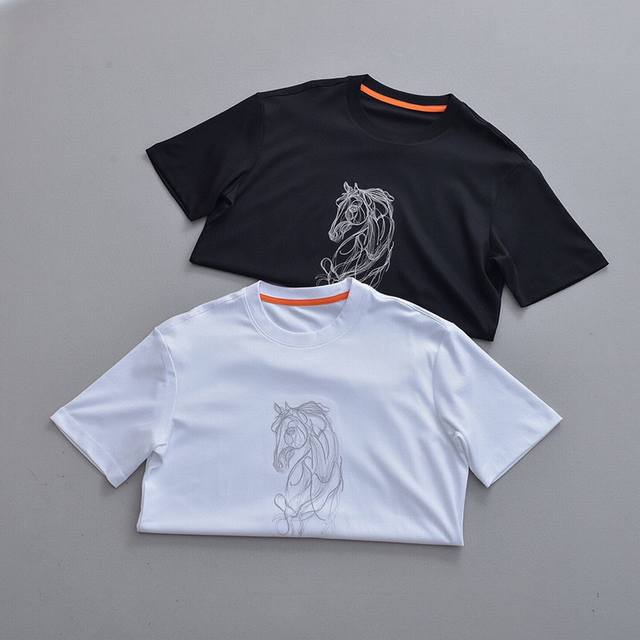 Hermes official website same style own brand 60s soft cotton short-sleeved round