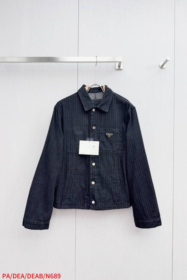 N689 Pa Prada triangle-label denim jacket, custom-made with a velvety, stone-was