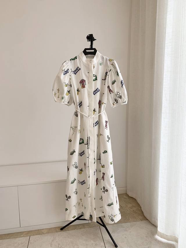New Arrival 6 8 10 12 Alem Linen Racket Embroidered Shirt Dress