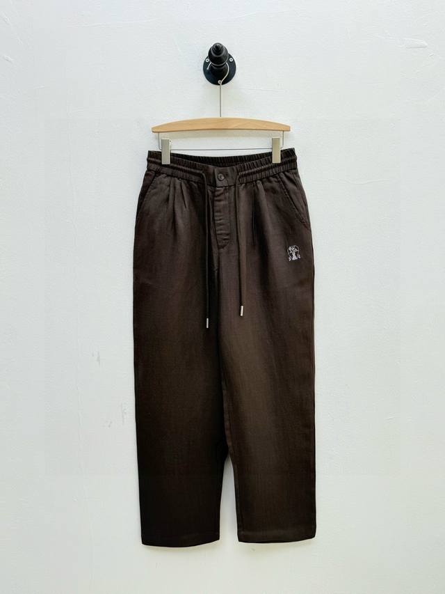 Bc logo embroidered drawstring linen casual pants, produced by OEM factory P. Ne