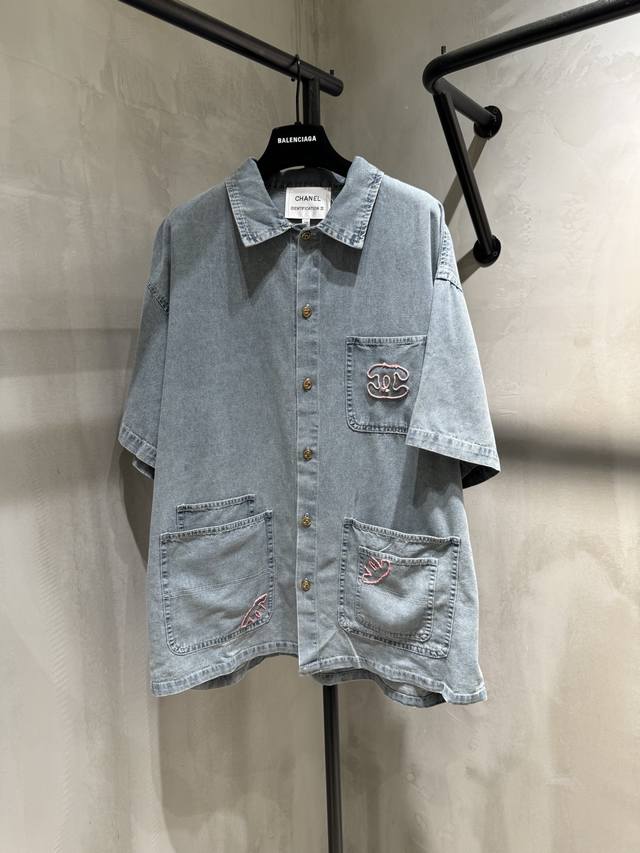 Cc Chane new loose denim short-sleeved retro washed denim, oversized version of