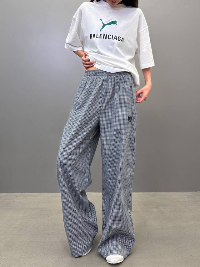 Paris | New casual pants, classic embroidered label, cotton and linen blend plai