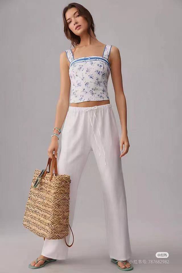Reforme 2025 summer new elastic waist trousers linen fabric super comfortable Sm