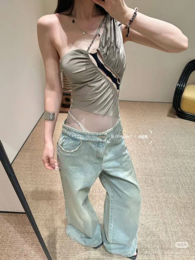 Rb25Ss slim waist rivet washed wide leg jeans retro tone lengthened waist propor