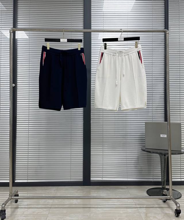 Pocket Woven Ice Silk Knit Shorts Color: Navy Blue White Size: 1 2 3 4