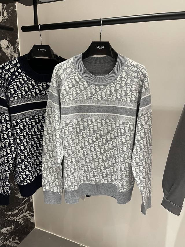 New Arrivals! Spring 2025 Dio~Dior navy blue and gray monogram reversible cashme