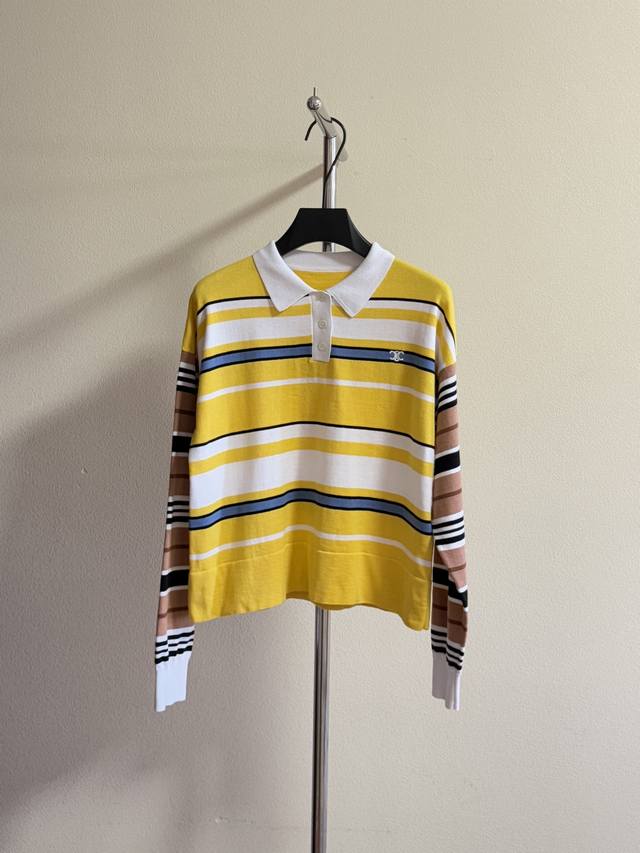 Celin Colorful Striped Polo Sweater Love this color combination! Super eye-catch