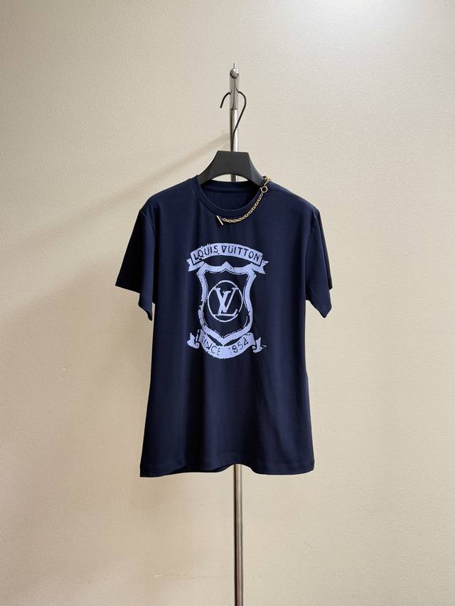 Lv printed chain T-shirt custom original cotton material feels comfortable high-