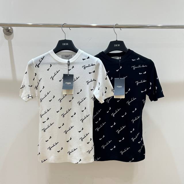 Simple women's Fendi & Fendi new short-sleeved shirt, all over the letter print,