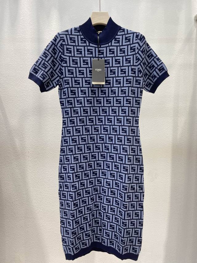 Fendi& Fendi new blue-gray contrast classic double F letter jacquard half-high c